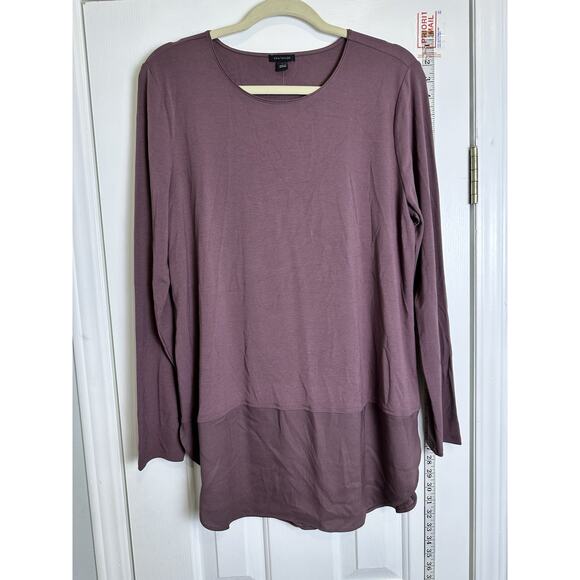 Ann Taylor Blouse Mixed Media Tunic Shirt Size Large LG Viscose Plum - Picture 3 of 10